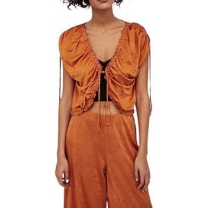 Zara Women's Orange Cinch Tie Front Crop Top M